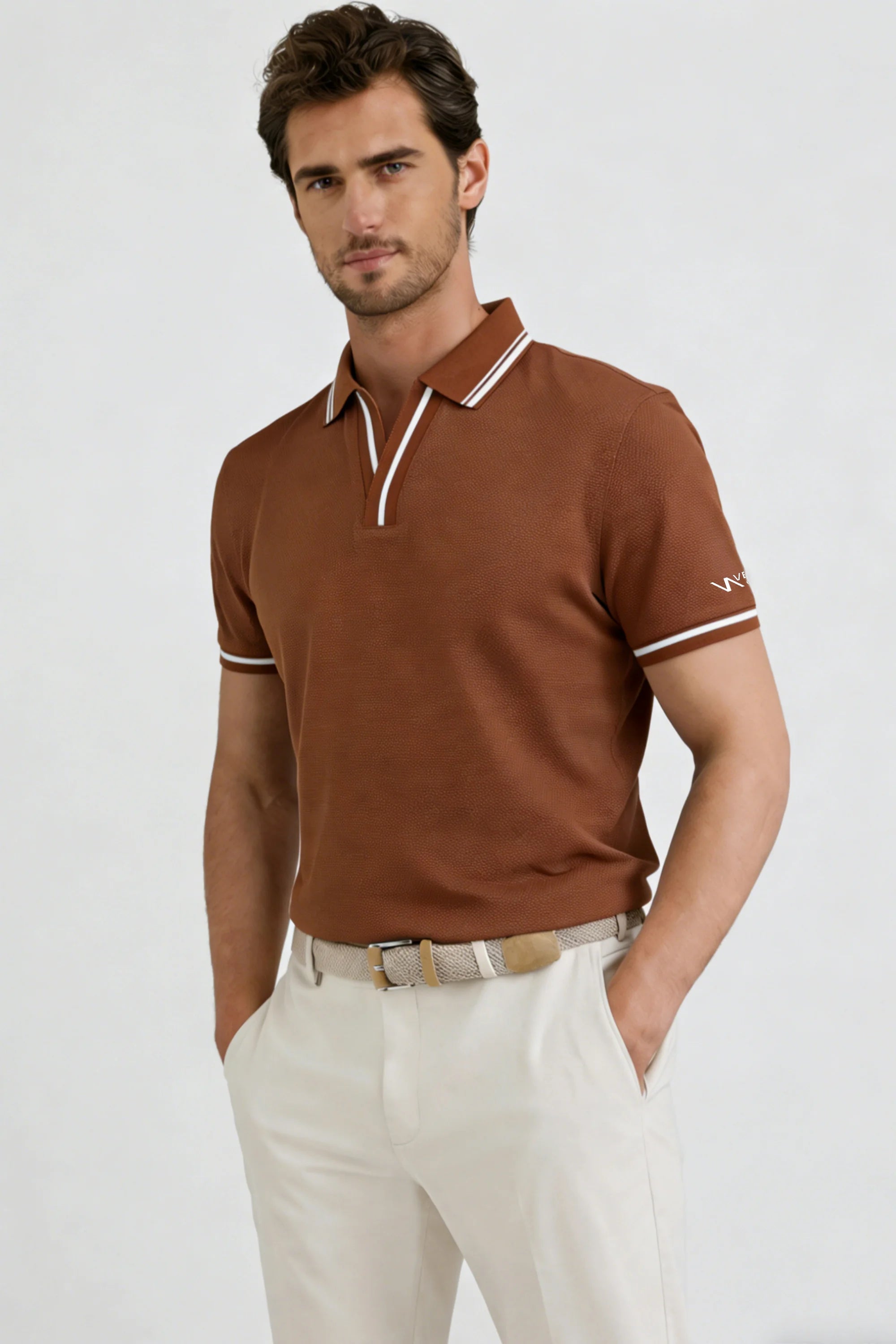 Contrast Trim Performance Polo - Rust Brown