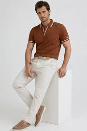 Contrast Trim Performance Polo - Rust Brown