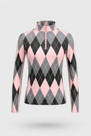 The Long Sleeve Zip Neck Golf Top - Argyle