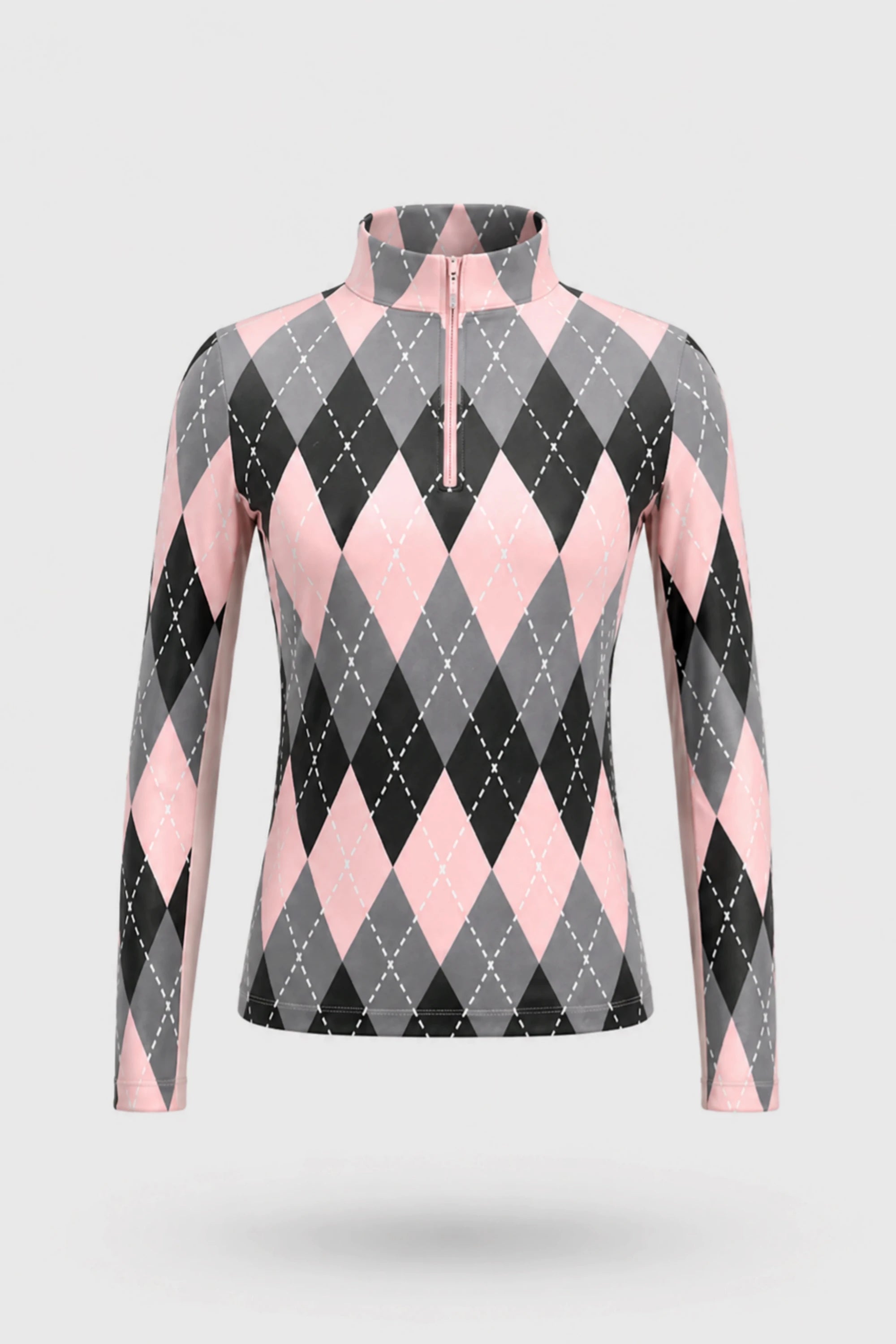 The Long Sleeve Zip Neck Golf Top - Argyle