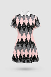 The Contour Zip Polo Golf Dress - Argyle