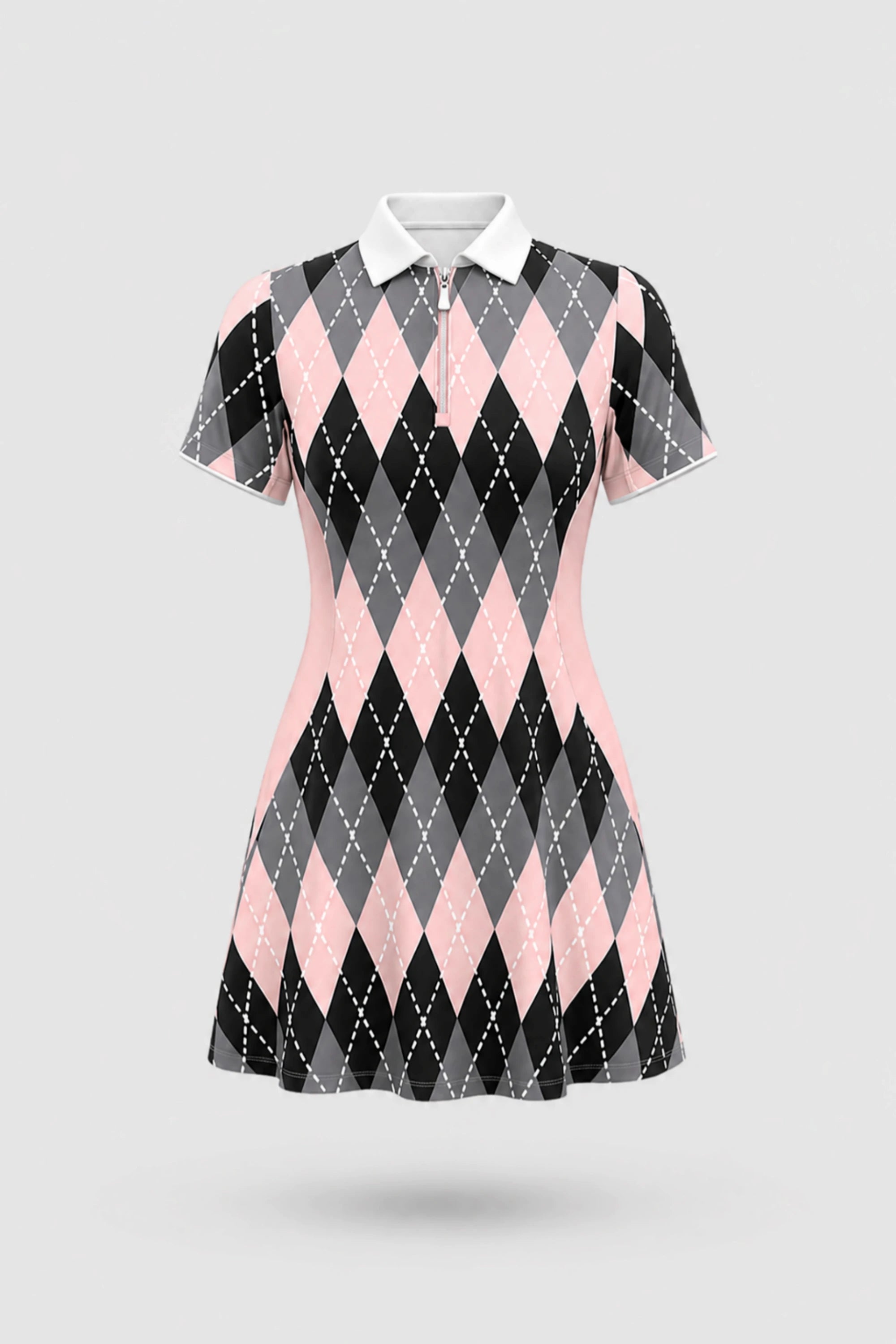 The Contour Zip Polo Golf Dress - Argyle