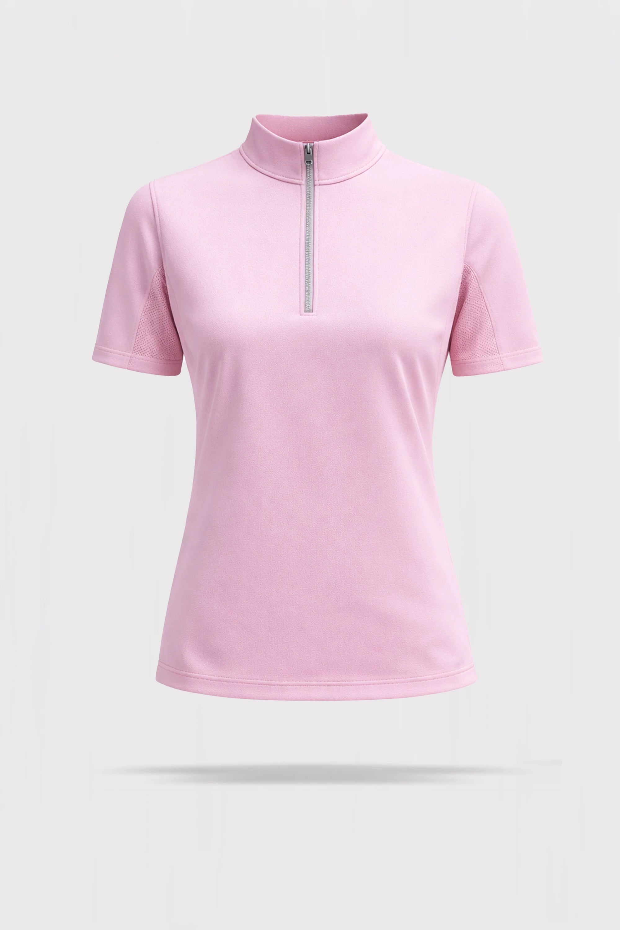 Rosé Stand Collar Short Sleeve Top Quarter Zip - Pink