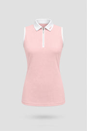 The Sleeveless Zip Neck Golf Polo - Pink