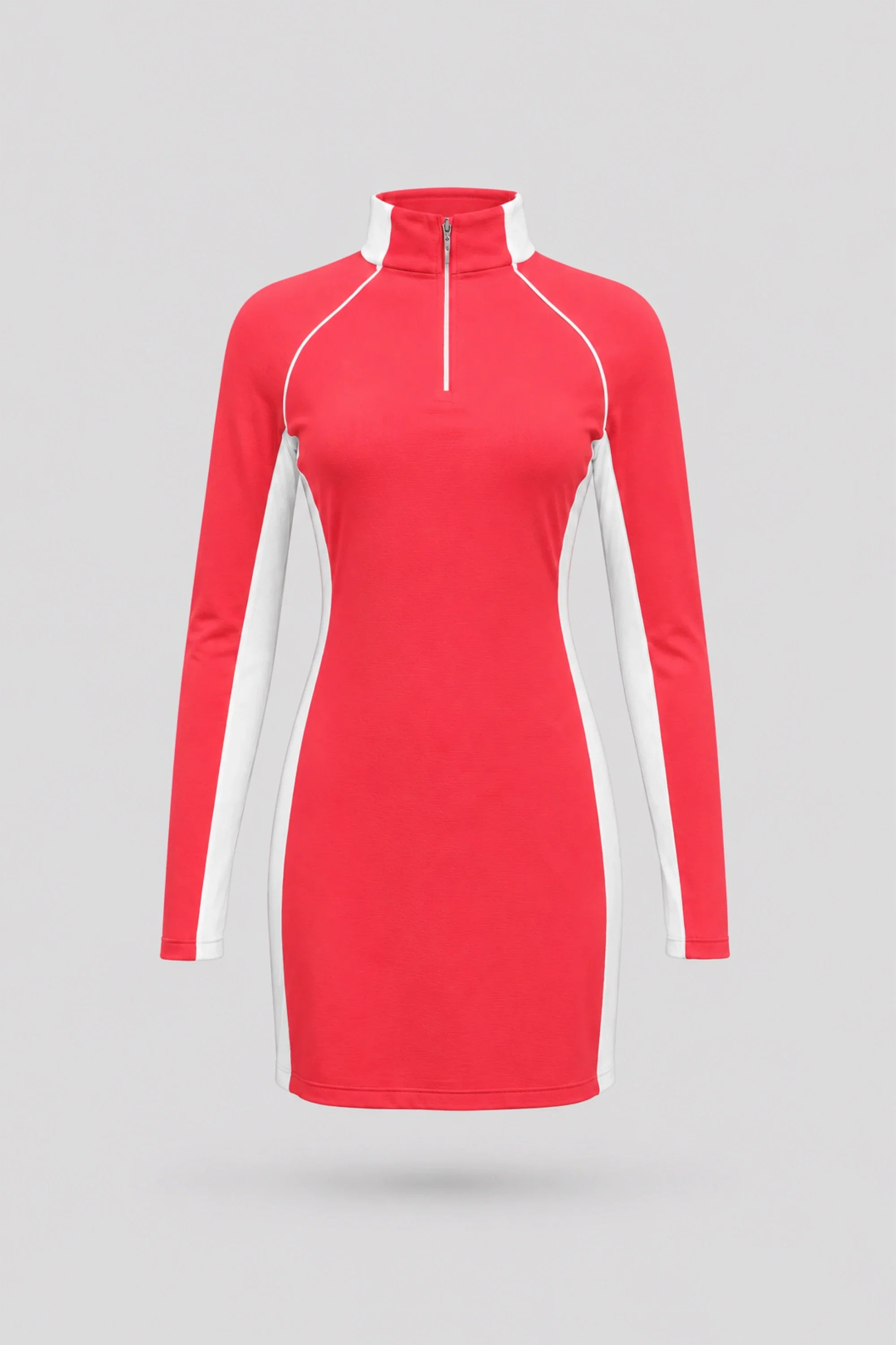 The Long Sleeve Zip Golf Dress - Coral Red