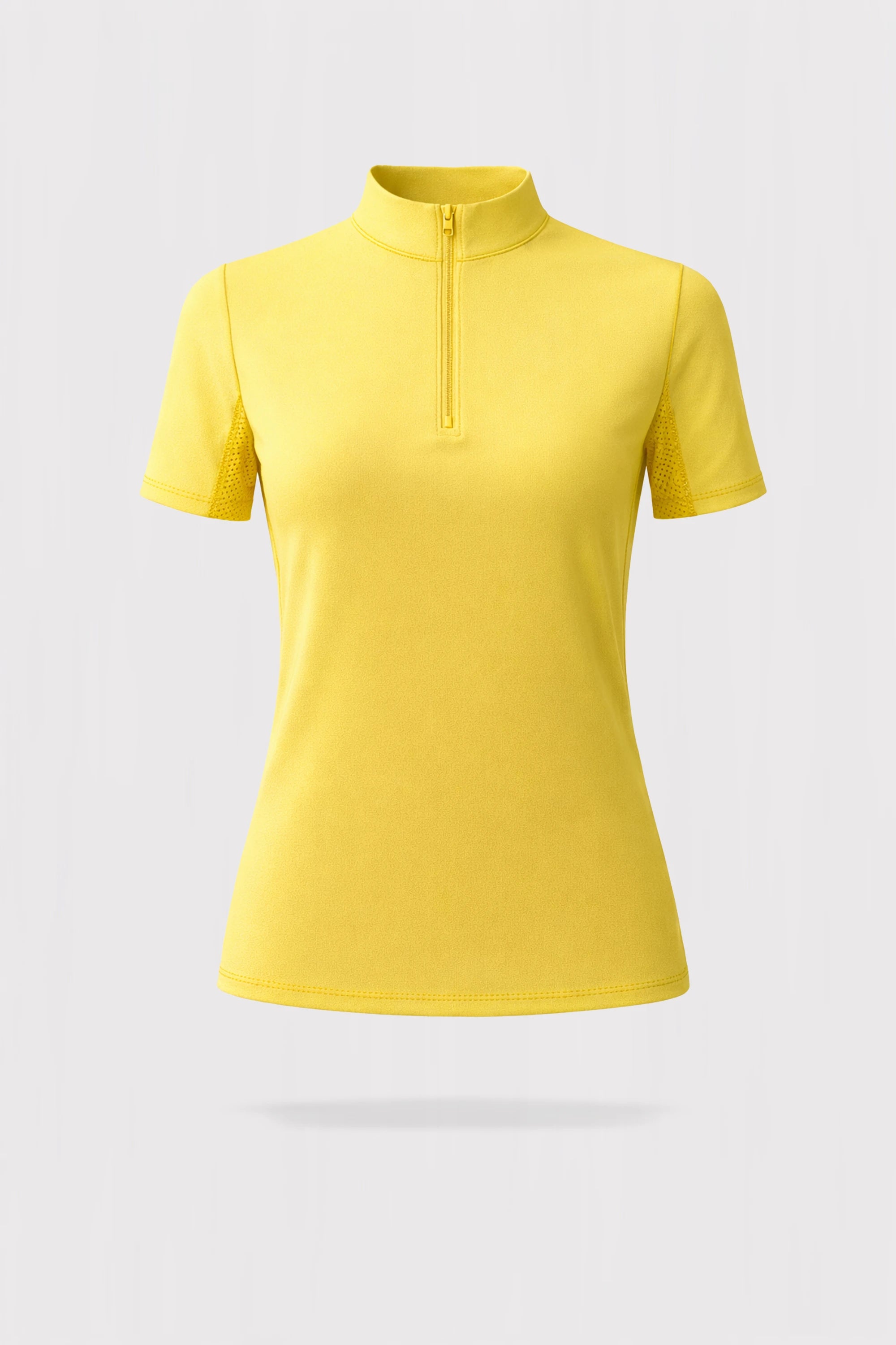 Meringue Stand Collar Short Sleeve Top Quarter Zip - Yellow
