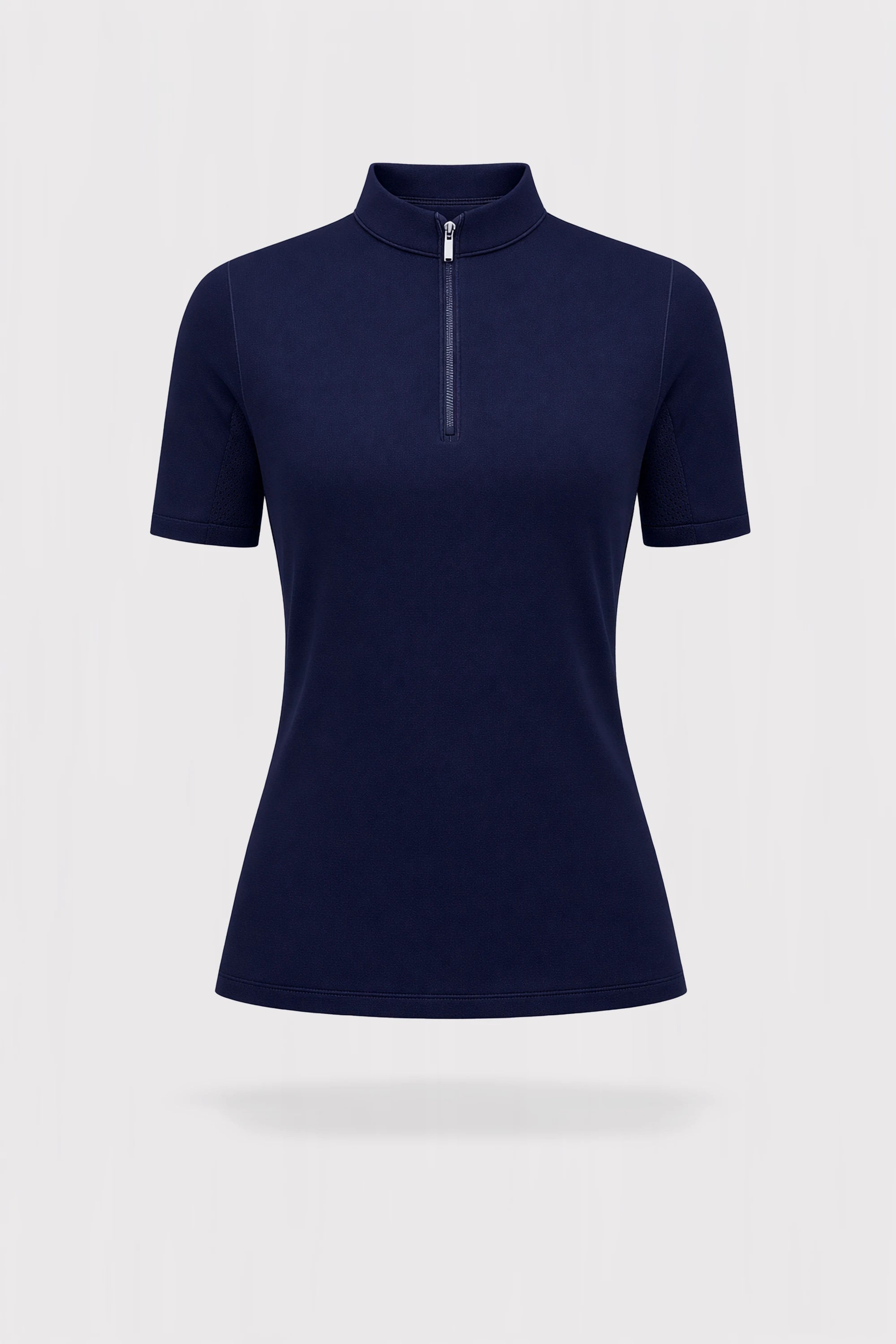 Sapphire Stand Collar Short Sleeve Top Quarter Zip - Navy