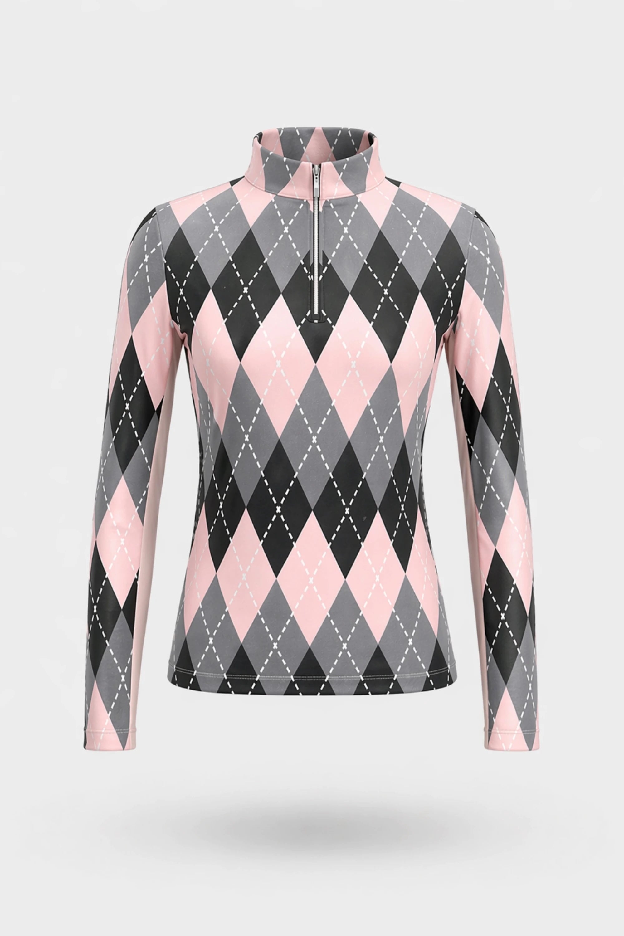 The Long Sleeve Zip Neck Golf Top - Argyle