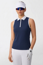 The Sleeveless Zip Neck Golf Polo - Navy