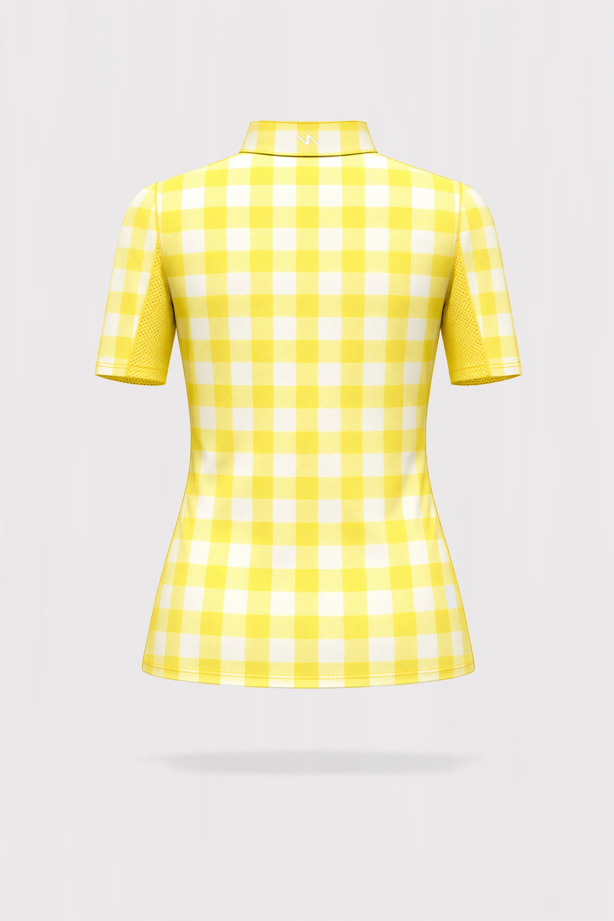 Meringue Stand Collar Short Sleeve Top Quarter Zip - Yellow Gingham