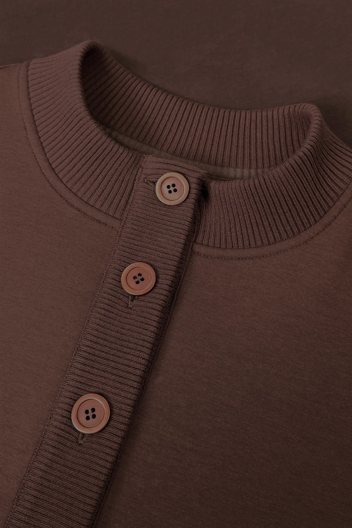 Mock Neck Henley Sweatshirt - Rich Cocoa