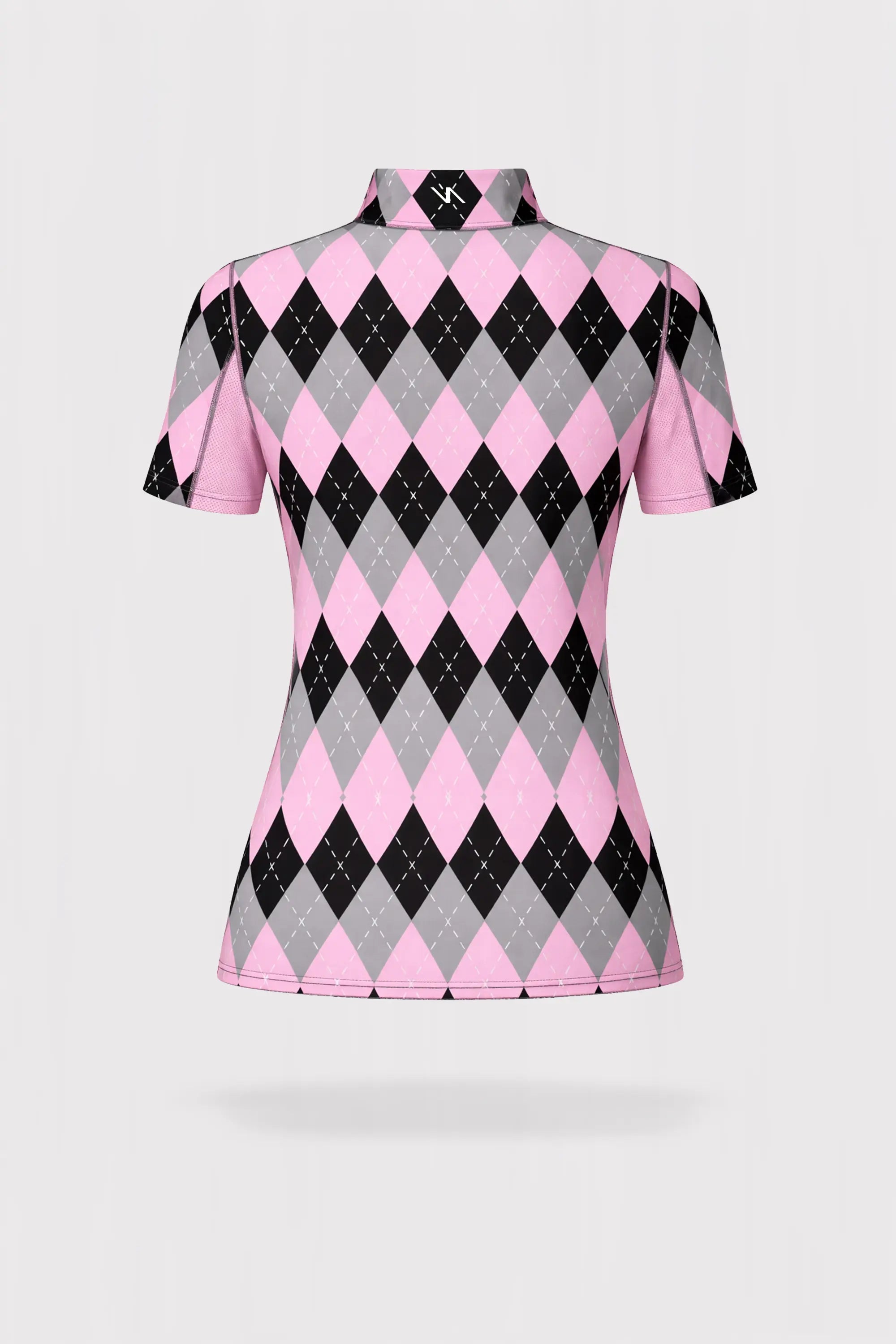 Rosé Stand Collar Short Sleeve Top Quarter Zip - Argyle