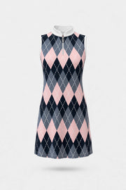The Sleeveless Zip Golf Dress - Argyle