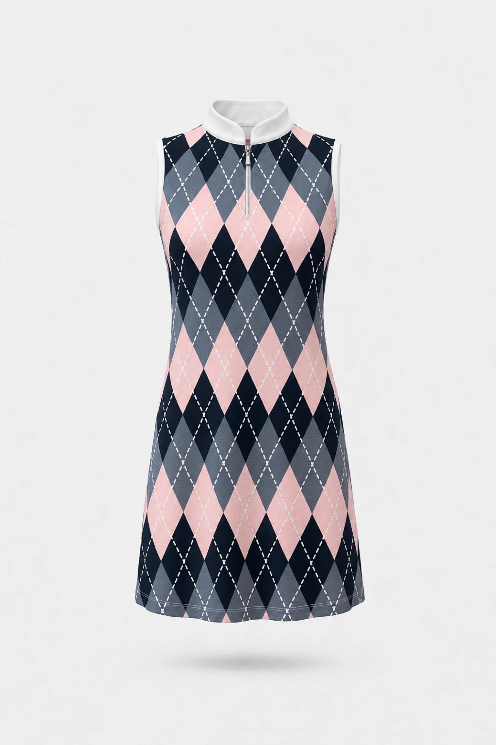 The Sleeveless Zip Golf Dress - Argyle
