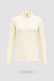 The Long Sleeve Zip Neck Golf Top - Yellow Gingham