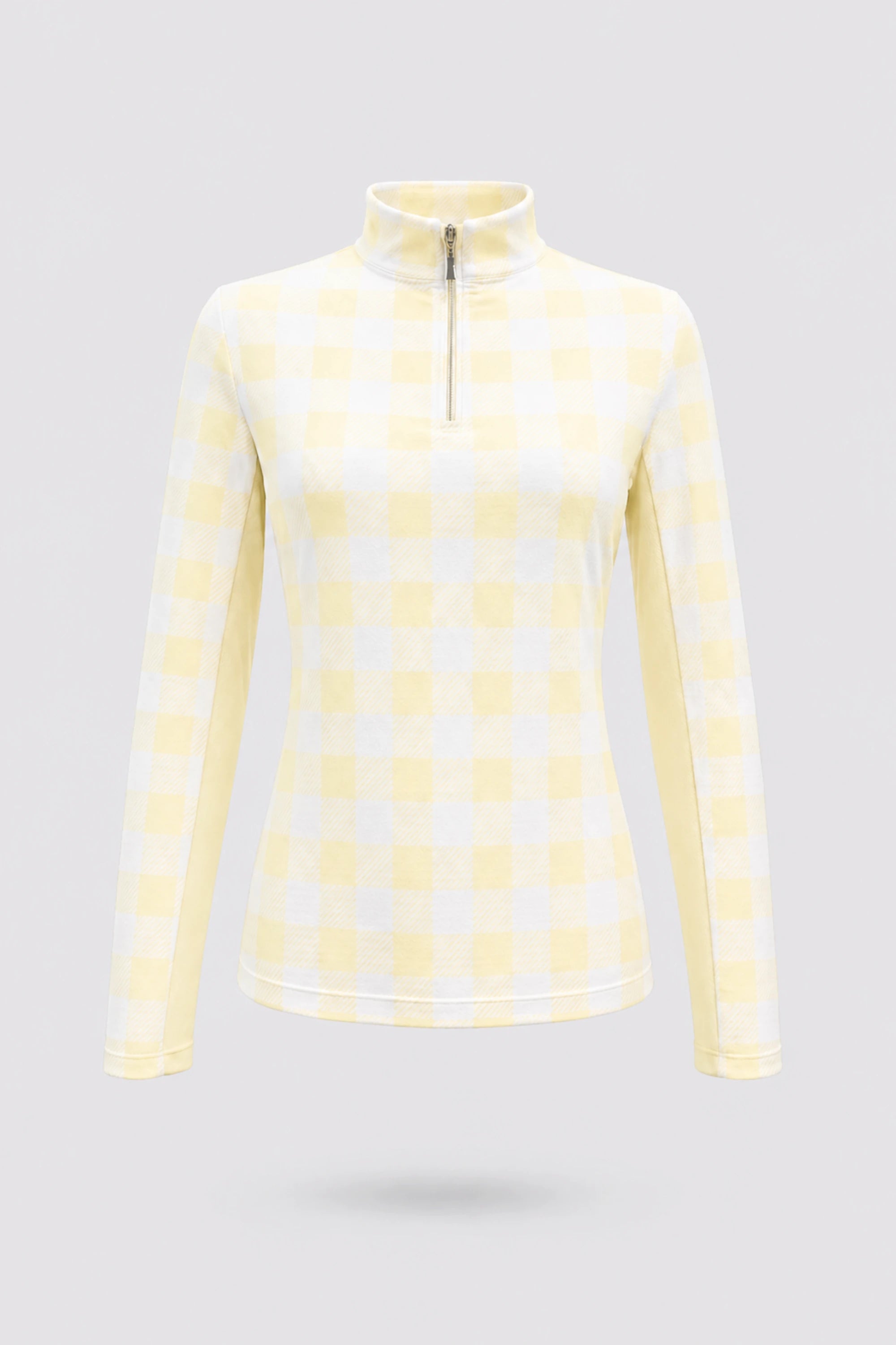 The Long Sleeve Zip Neck Golf Top - Yellow Gingham