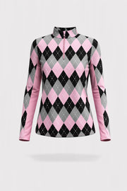 Rosé Long Sleeve Top 1/4 Zip - Argyle