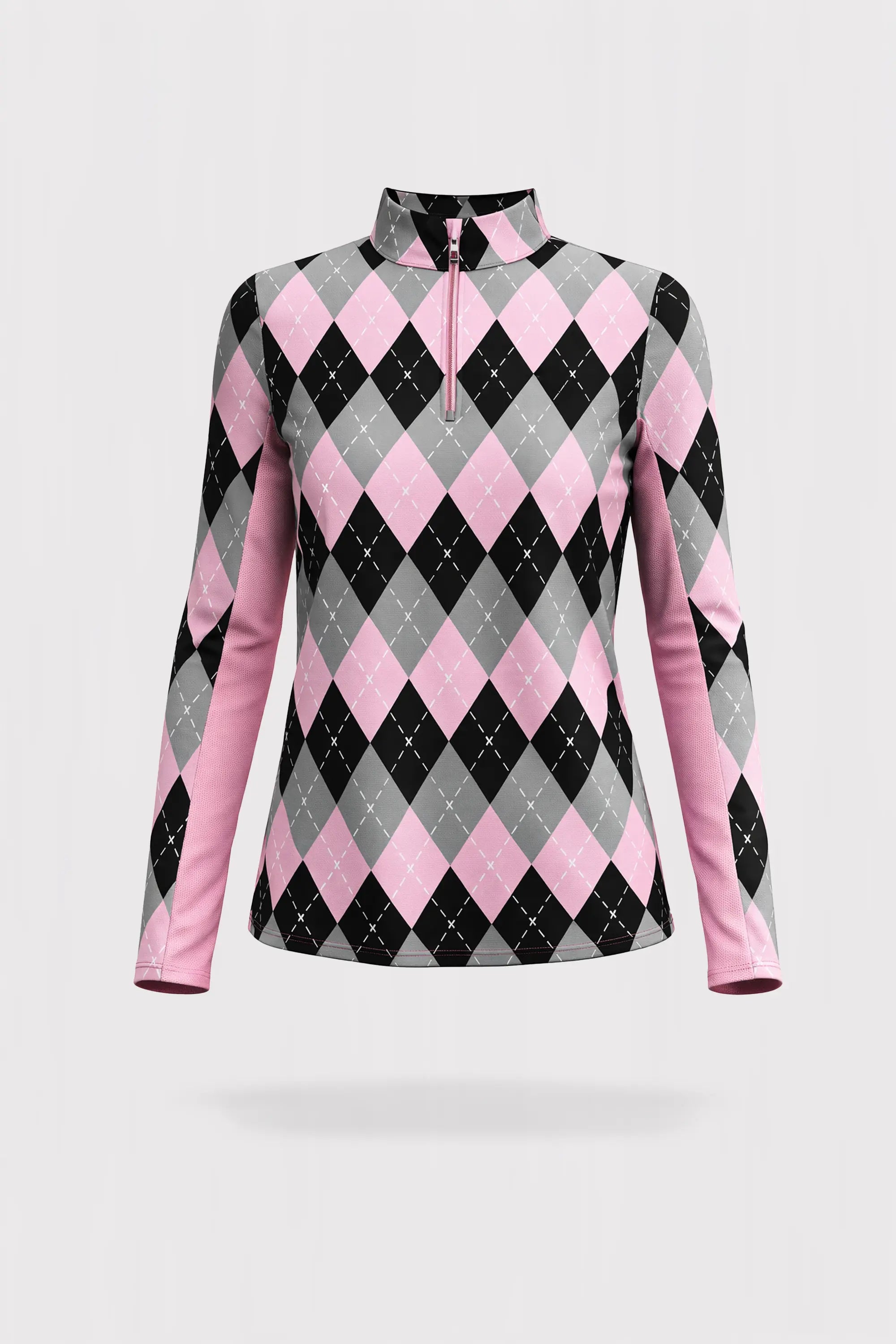 Rosé Long Sleeve Top 1/4 Zip - Argyle