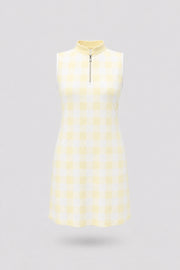 The Sleeveless Zip Golf Dress - Yellow Gingham