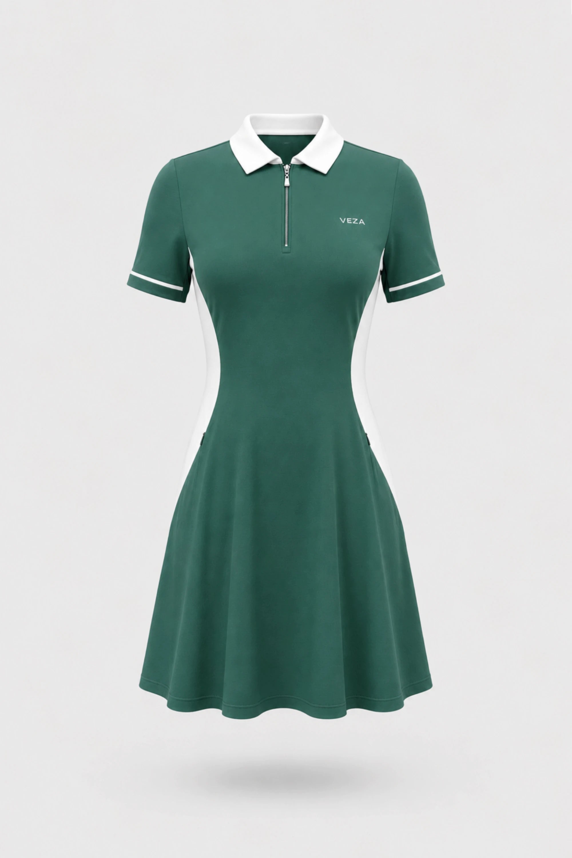 The Contour Zip Polo Golf Dress - Green