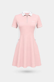 The Contour Zip Polo Golf Dress - Pink
