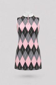 The Sleeveless Zip Golf Dress - Argyle