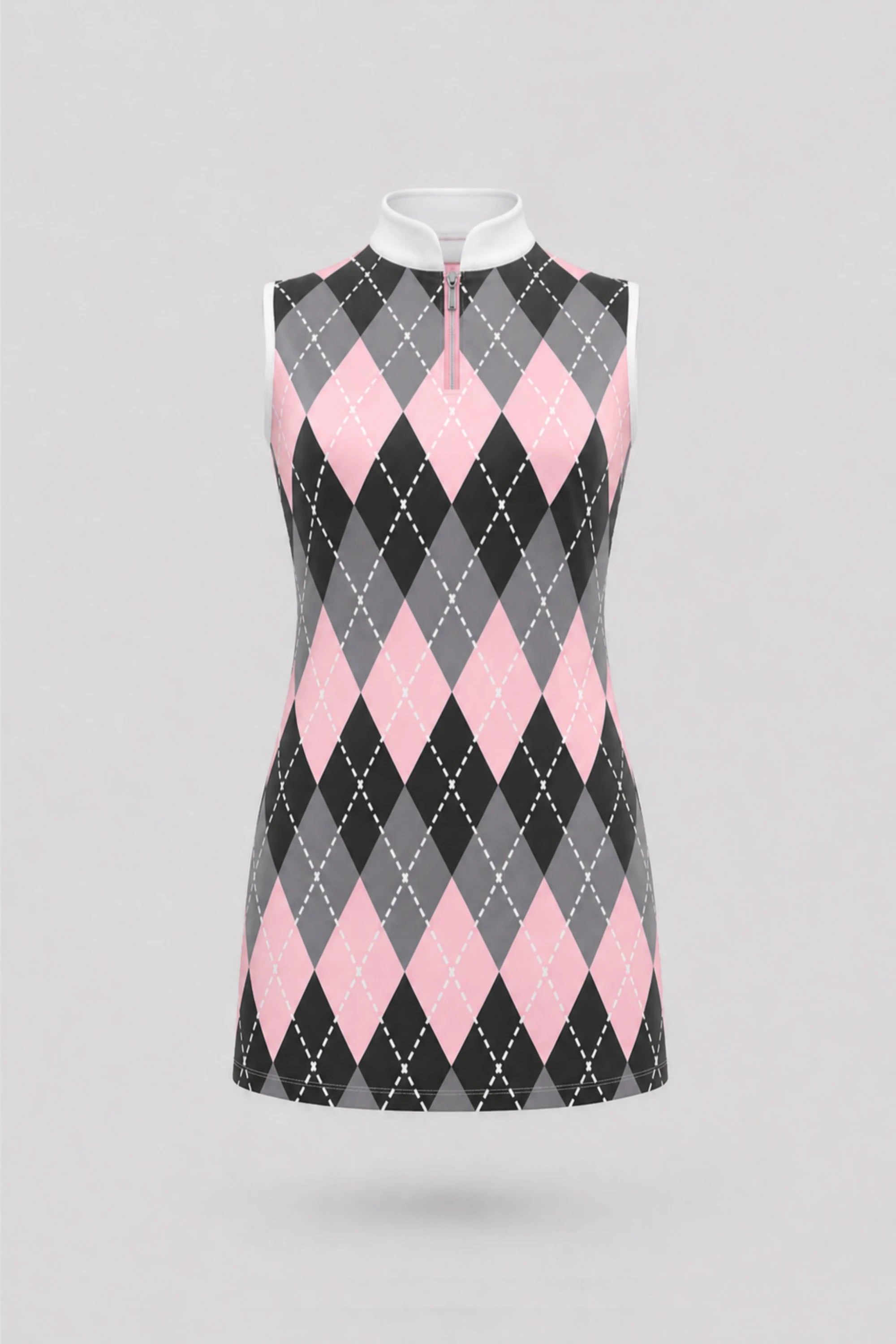 The Sleeveless Zip Golf Dress - Argyle