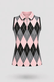 The Sleeveless Zip Neck Golf Polo - Argyle