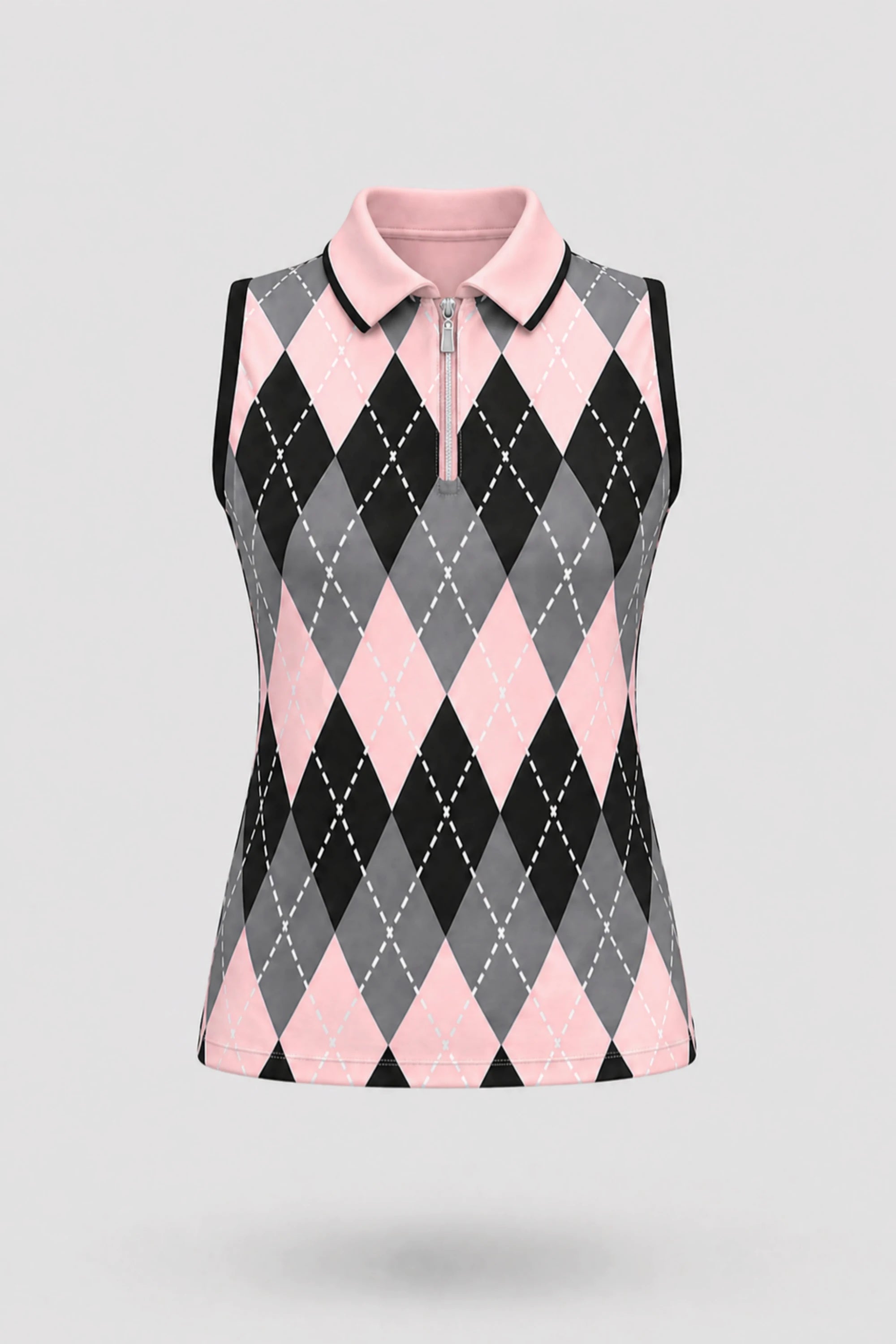 The Sleeveless Zip Neck Golf Polo - Argyle