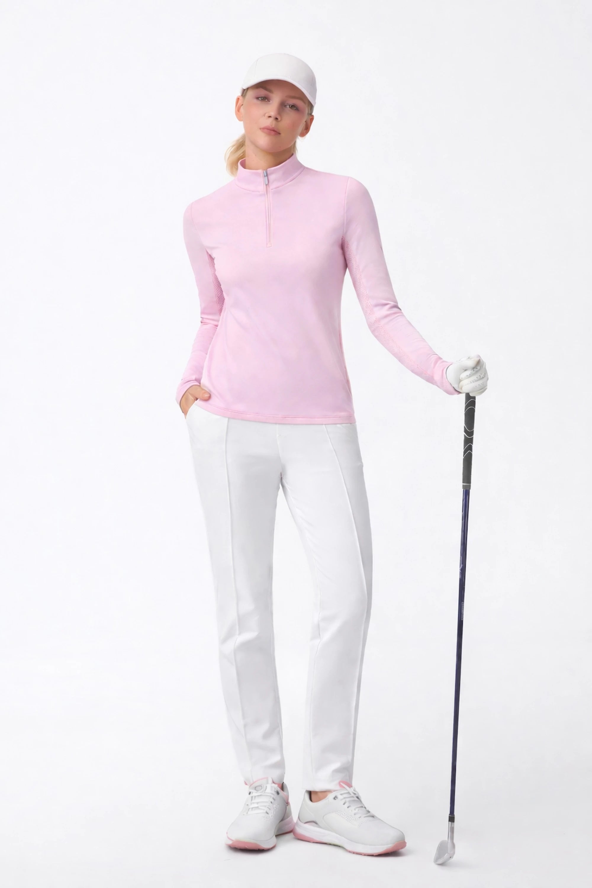 Rosé Long Sleeve Top 1/4 Zip - Pink