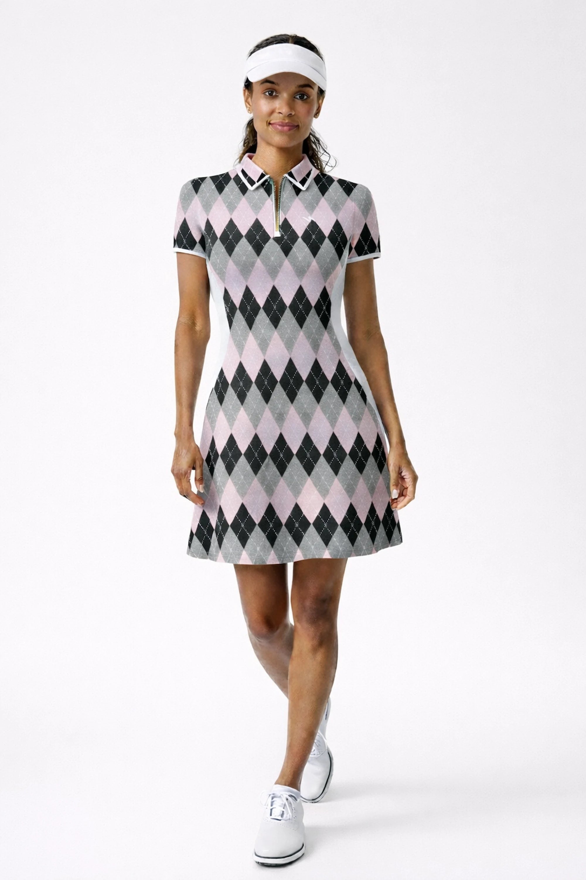 Rosé Short Sleeve Dress - Argyle