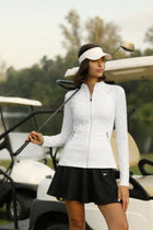Women’s Peplum Mesh-Panel Zip Jacket - White
