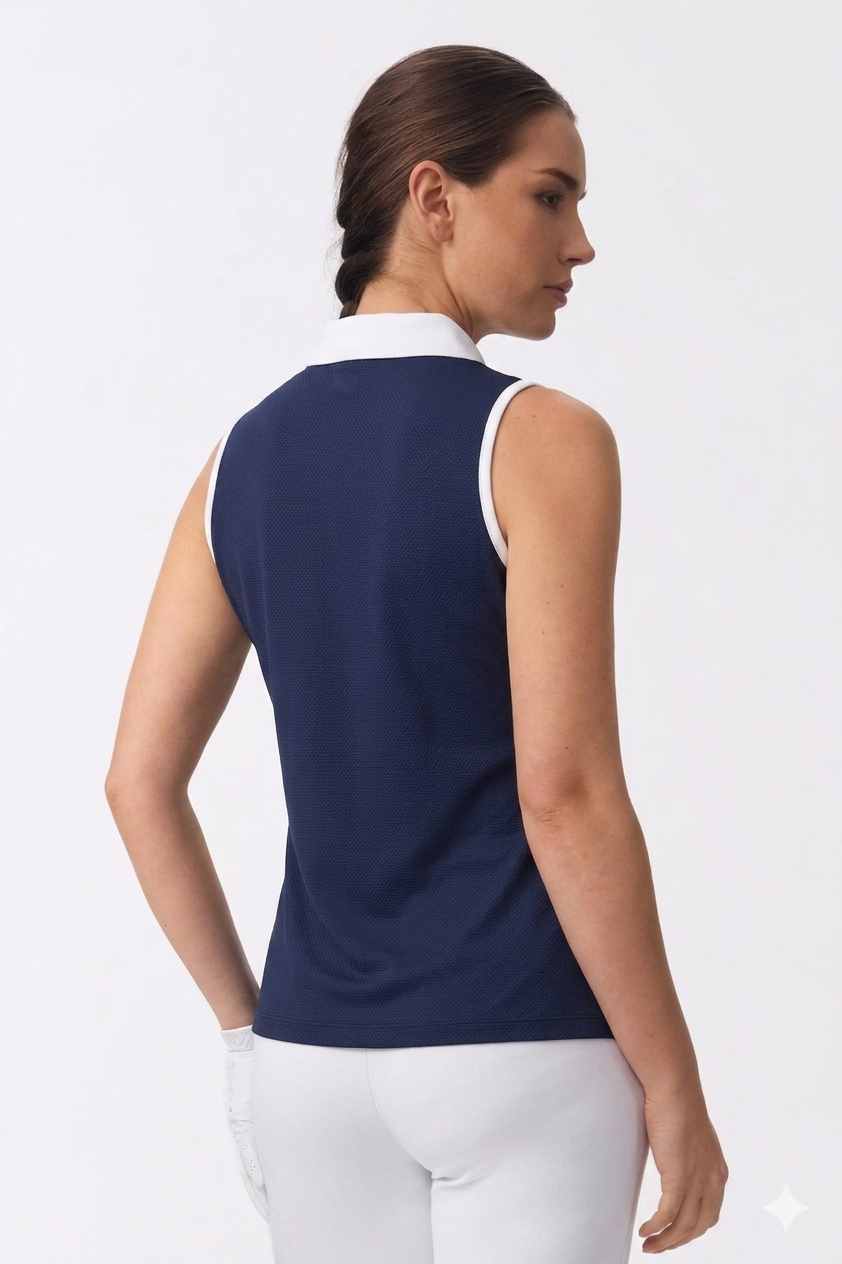 The Sleeveless Zip Neck Golf Polo - Navy