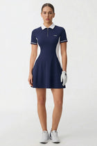 The Contour Zip Polo Golf Dress - Navy