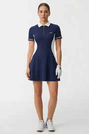 The Contour Zip Polo Golf Dress - Navy