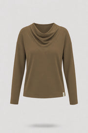 Cowl Neck Long Sleeve Top - Toffee Brown