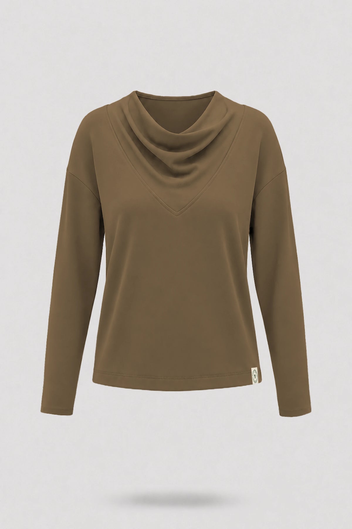 Cowl Neck Long Sleeve Top - Toffee Brown