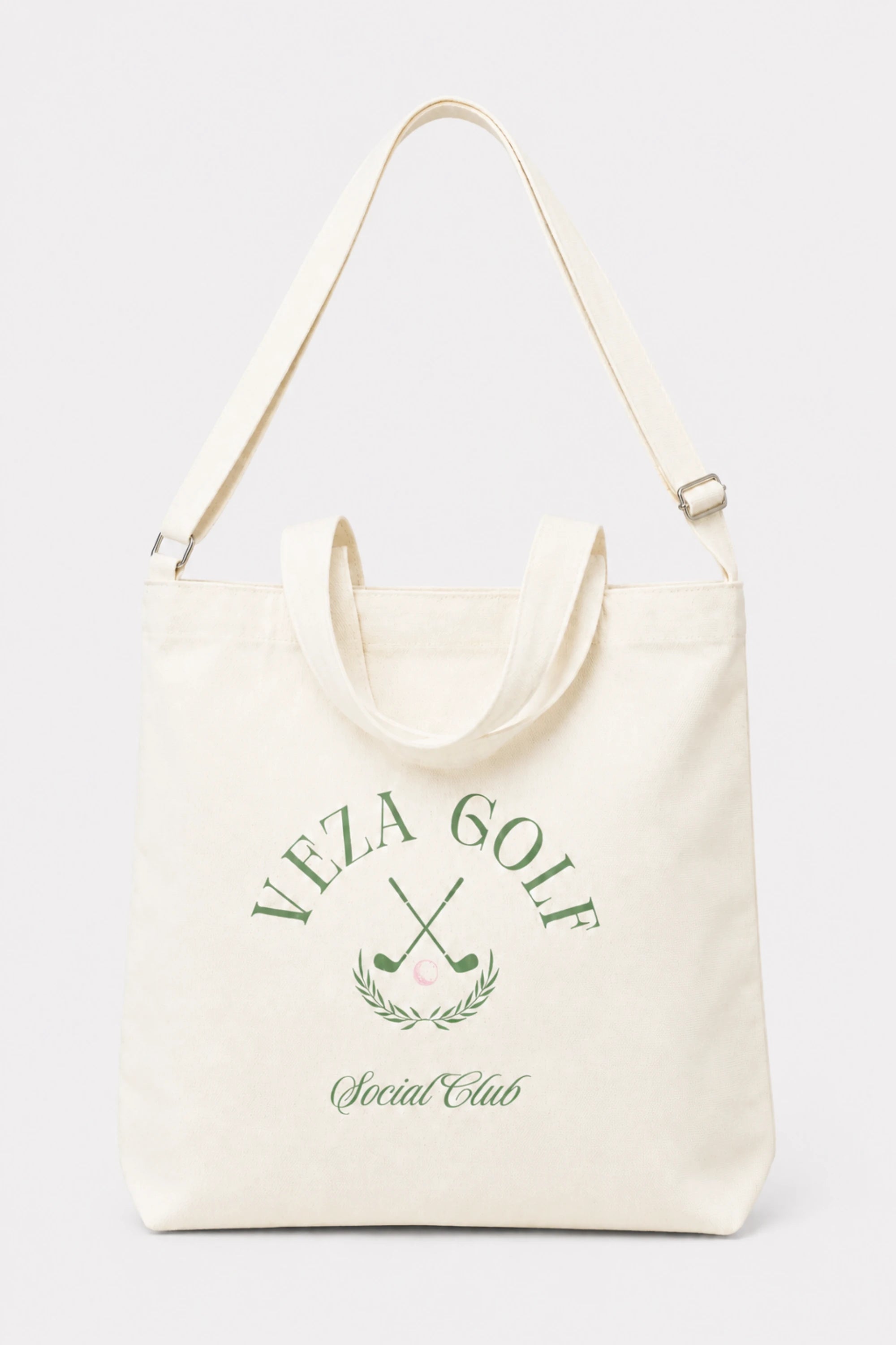 VEZA Golf Social Club canvas tote bag with golf-inspired graphic design