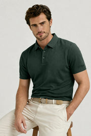 Men’s Slate Green structured textured golf polo with a refined collar and modern performance fit