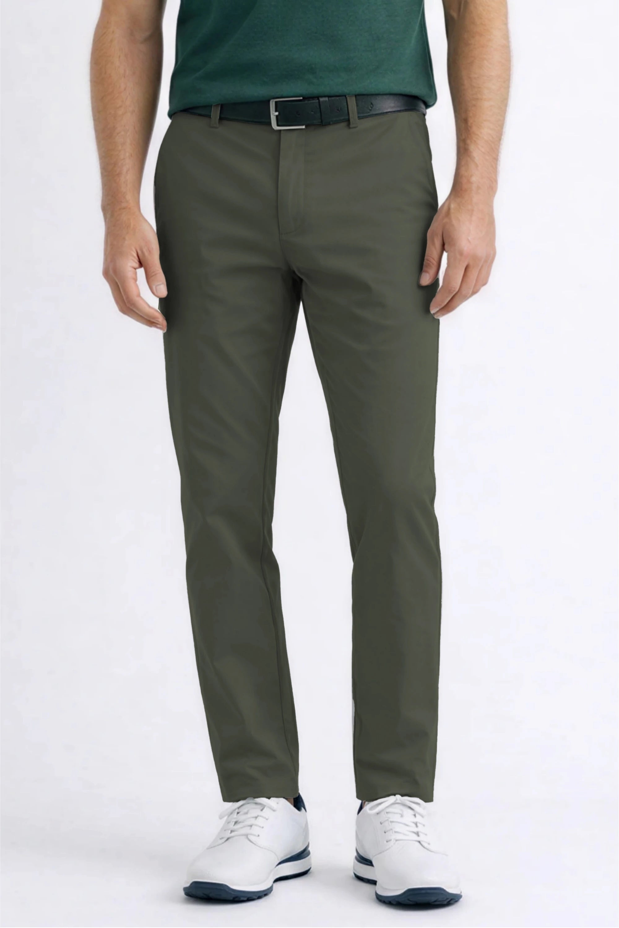 Men’s Dusty Olive tailored tapered golf pants featuring a clean silhouette and refined fit