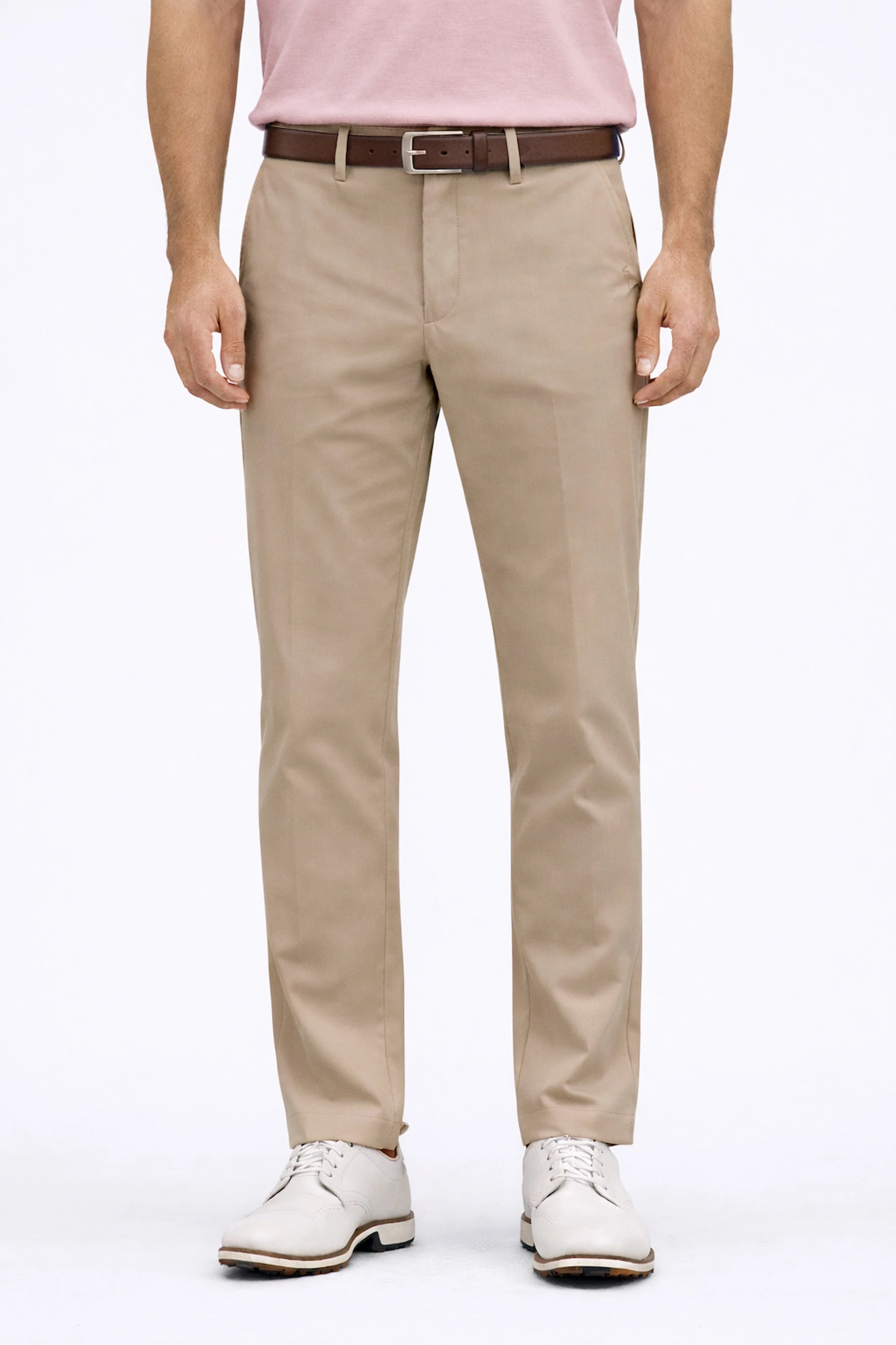 Men’s Warm Sand tailored tapered golf pants featuring a clean silhouette and refined fit
