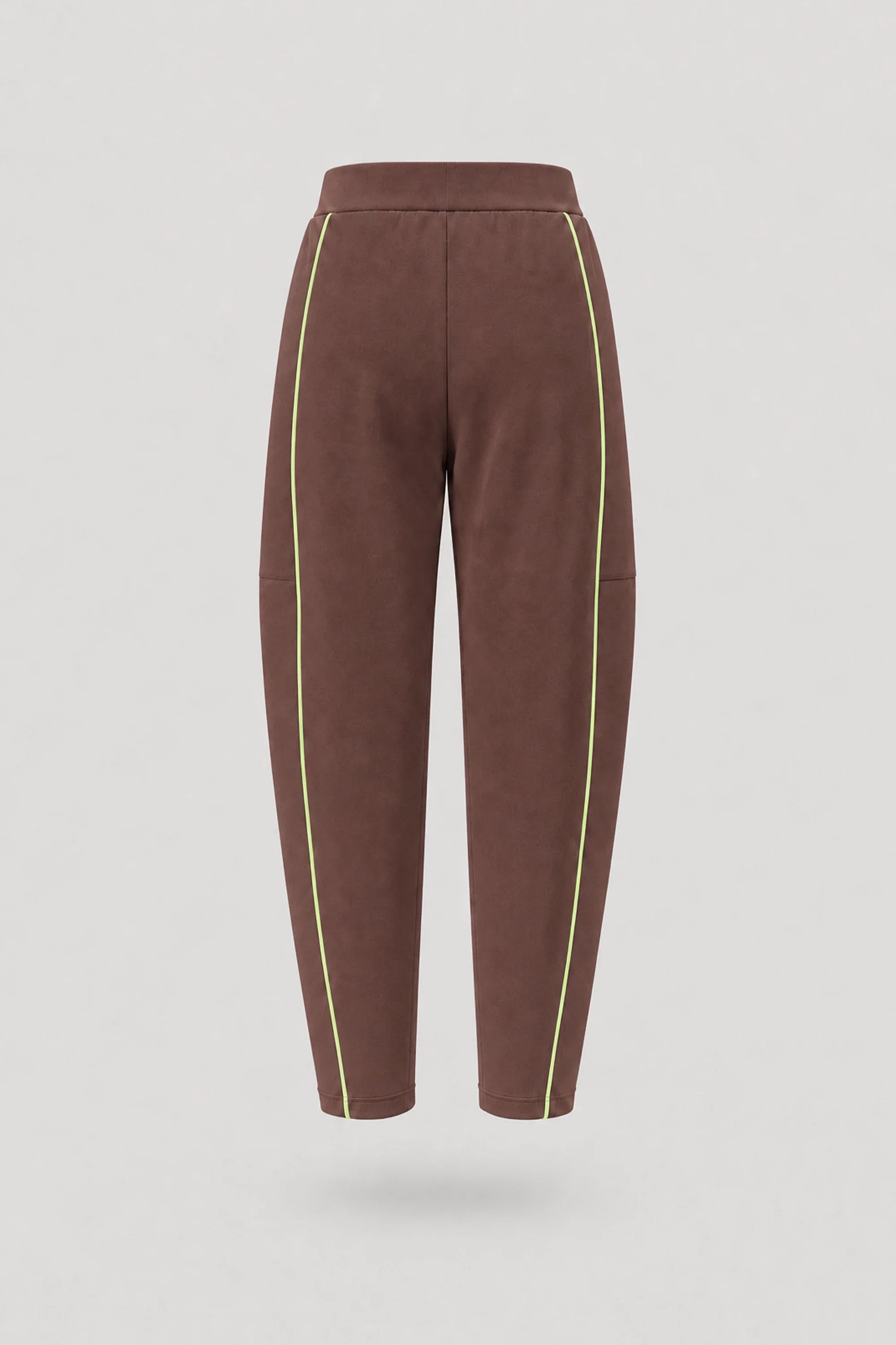 Back view of women's Rich Cocoa barrel leg pants with relaxed fit and premium soft fabric