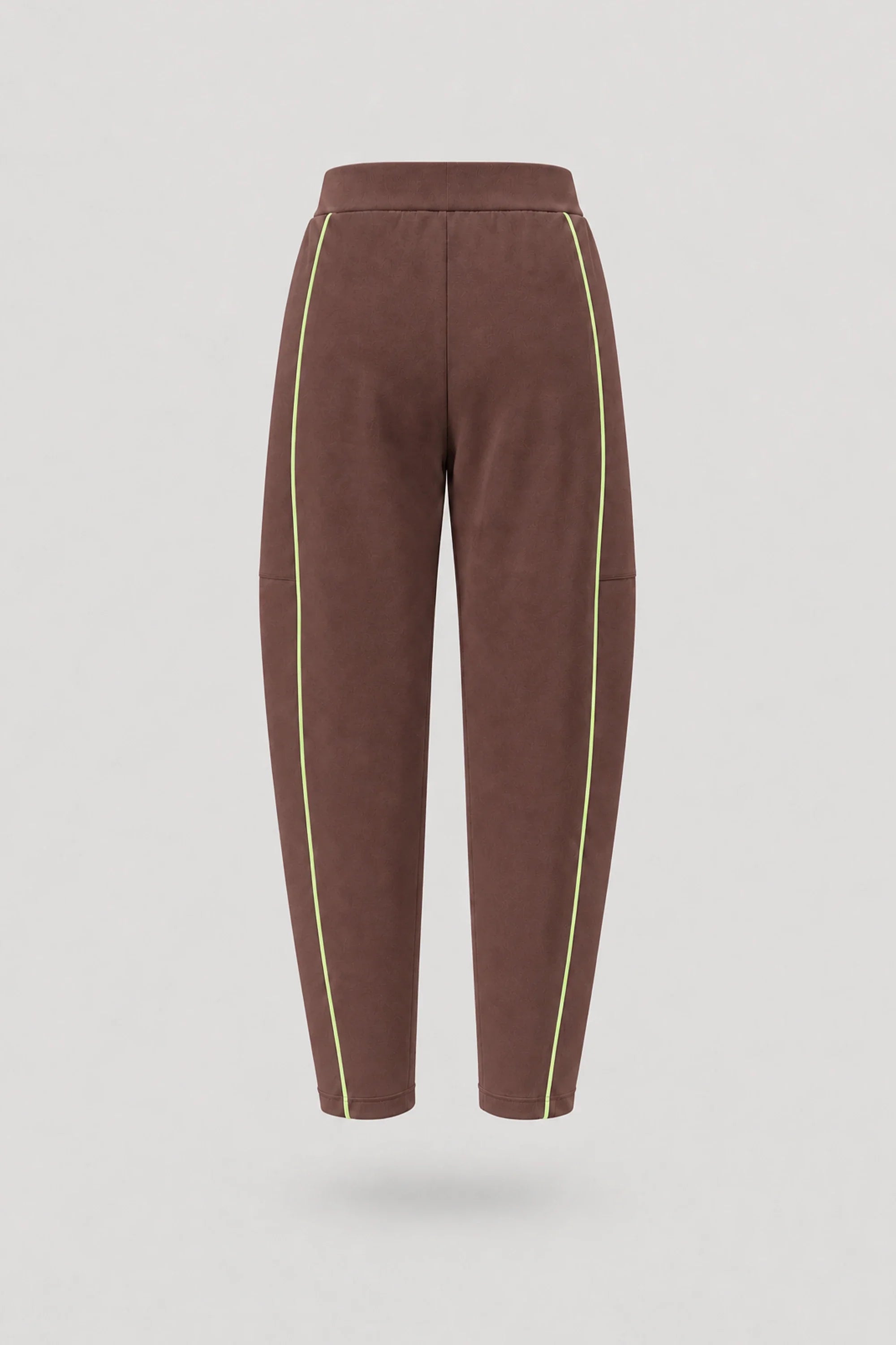 Back view of women's Rich Cocoa barrel leg pants with relaxed fit and premium soft fabric