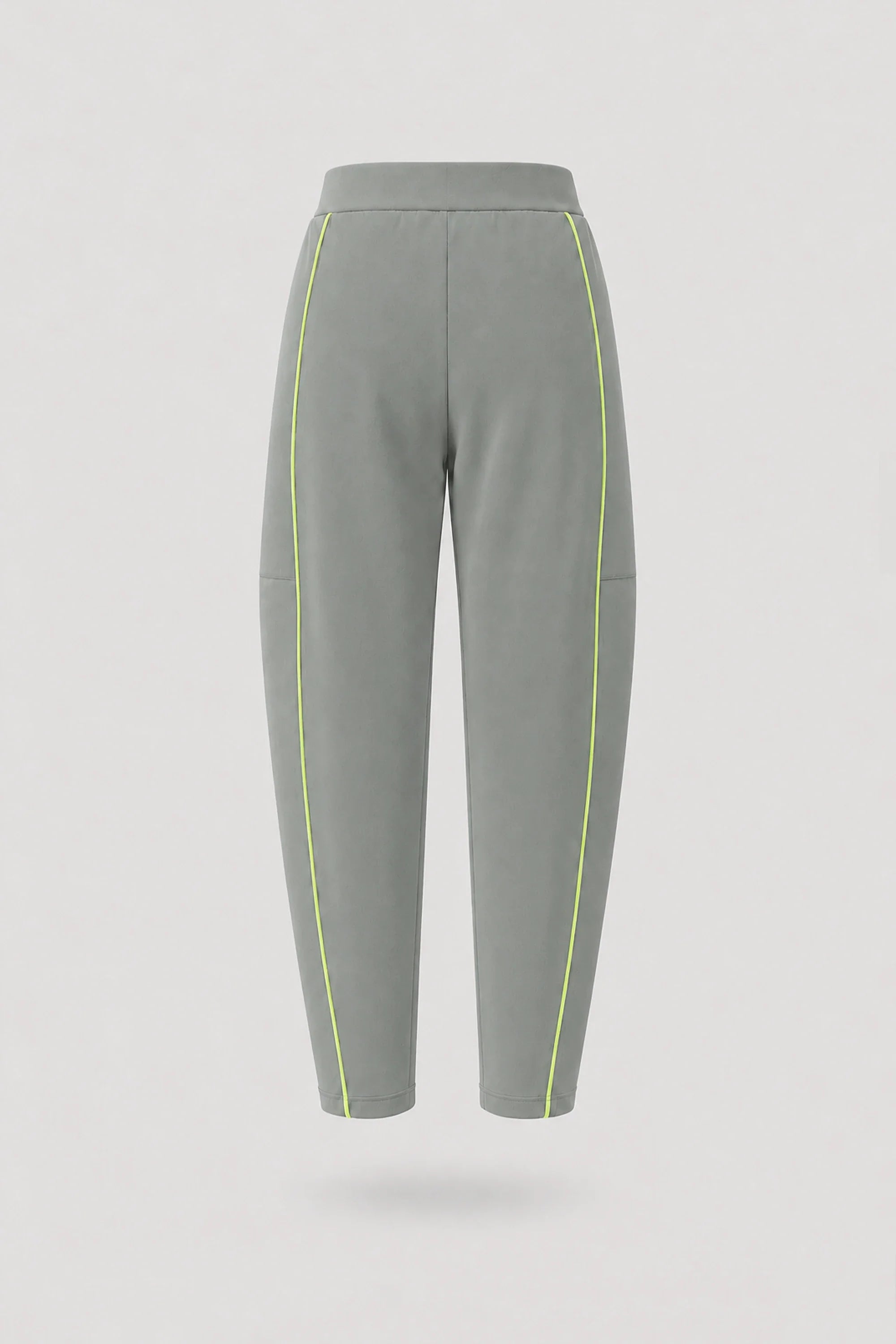 Back view of women's Sage Grey barrel leg pants with relaxed fit and premium soft fabric