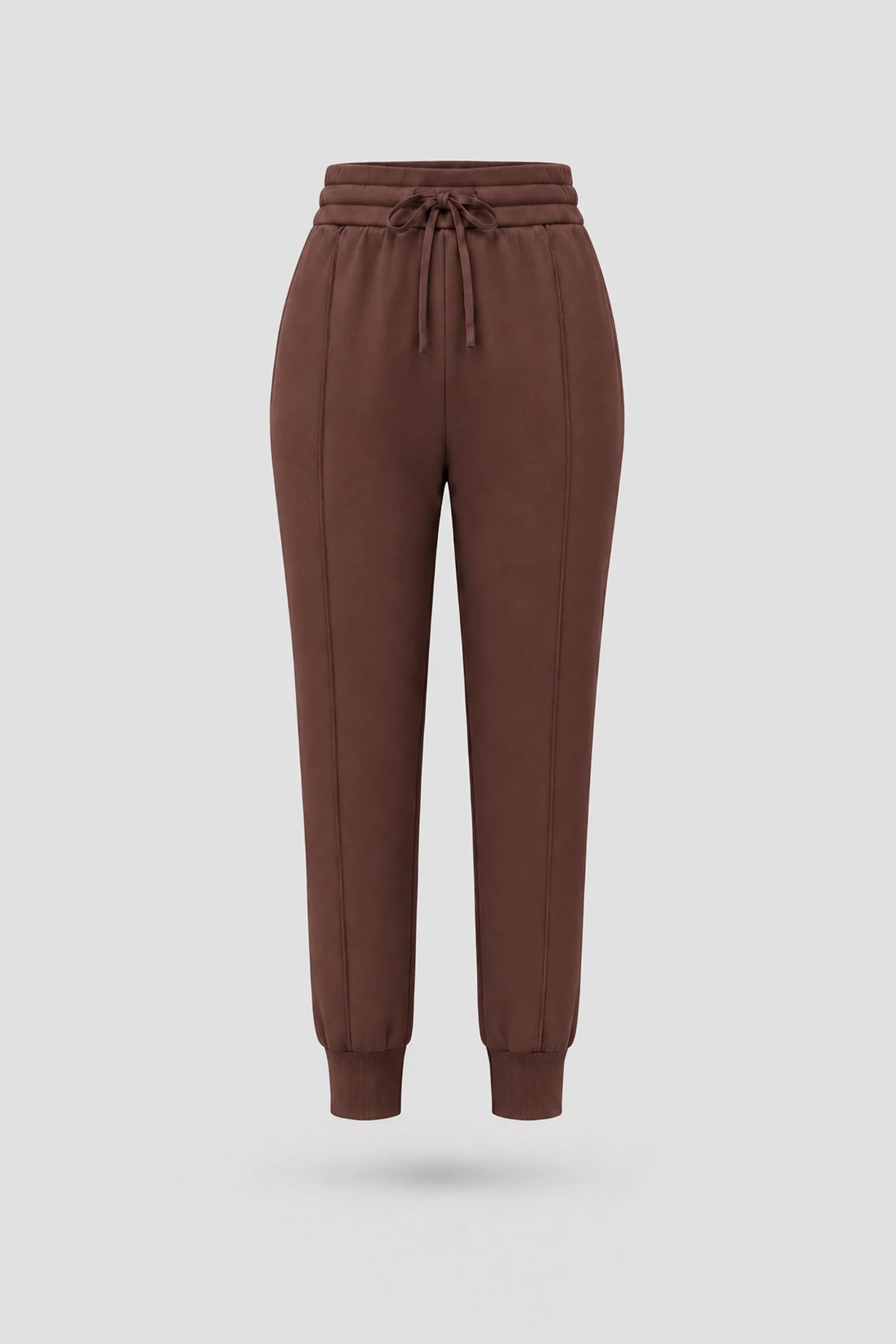 Women's Rich Cocoa drawstring jogger pants with relaxed silhouette, ribbed cuffs, and soft stretch fabric