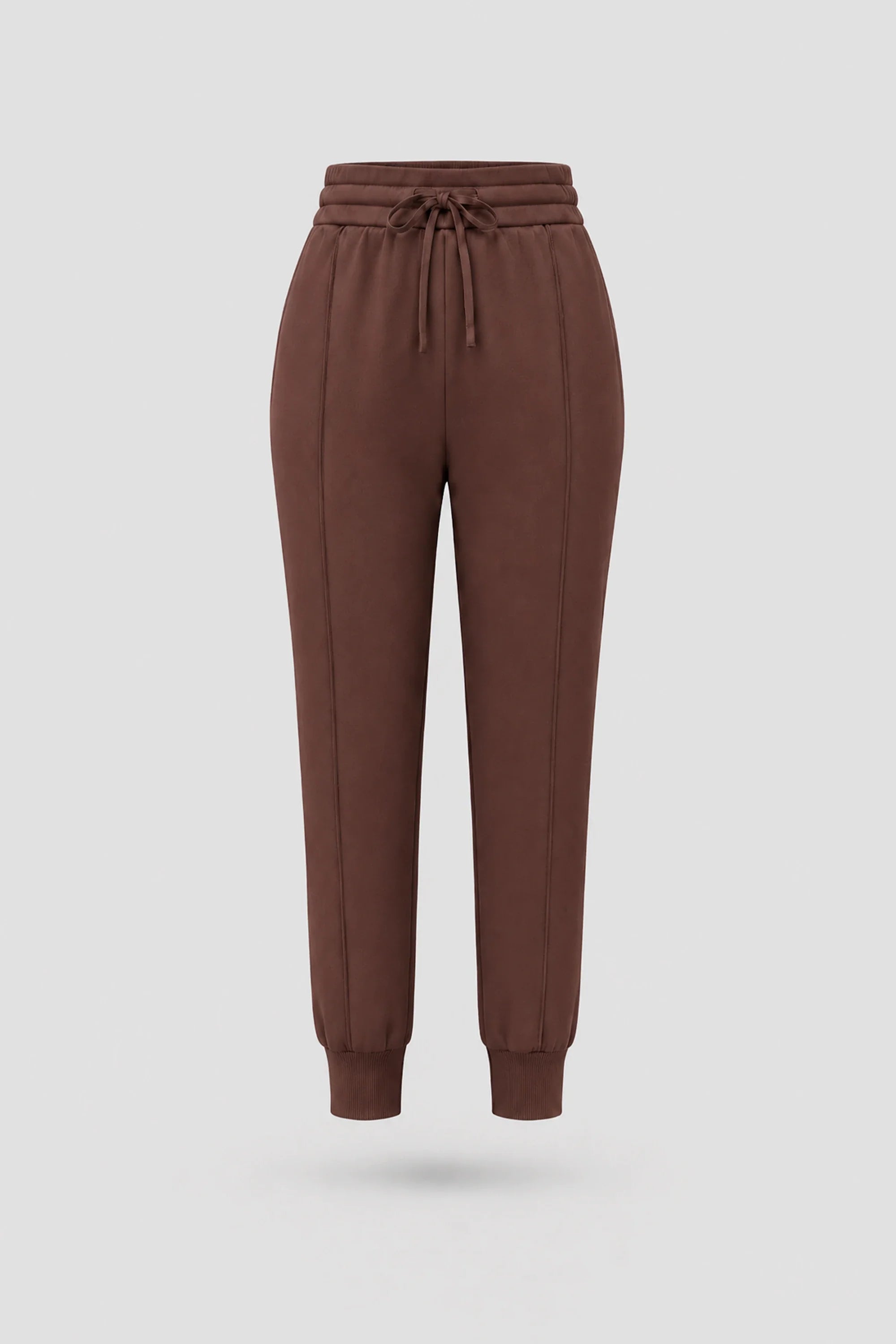 Women's Rich Cocoa drawstring jogger pants with relaxed silhouette, ribbed cuffs, and soft stretch fabric