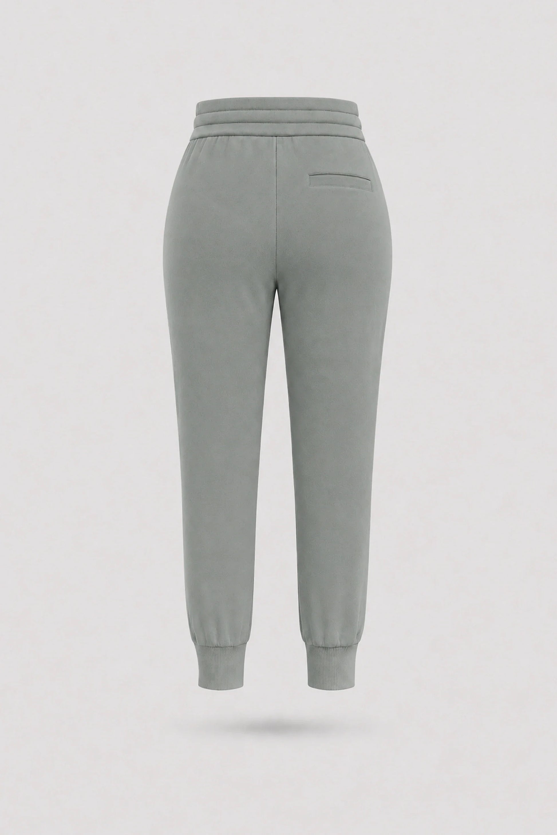 Back view of women's Sage Grey jogger pants with adjustable waistband and comfortable relaxed fit