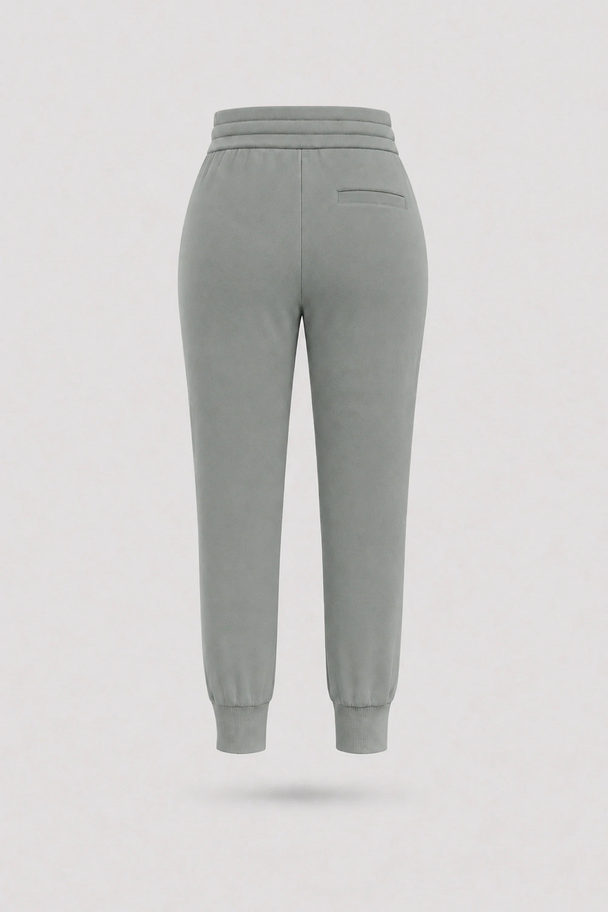 Back view of women's Sage Grey jogger pants with adjustable waistband and comfortable relaxed fit