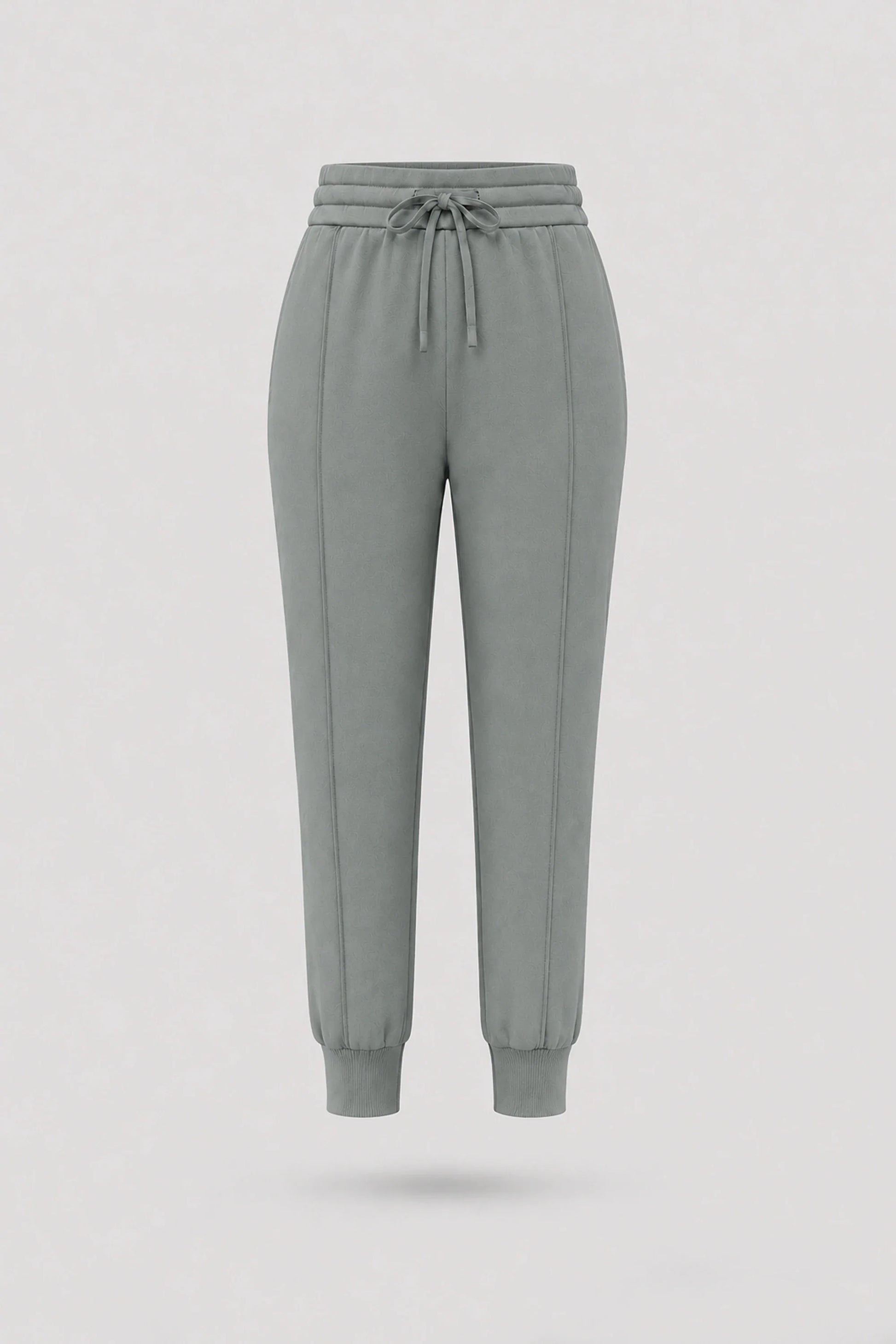 Women's Sage Grey drawstring jogger pants with relaxed silhouette, ribbed cuffs, and soft stretch fabric
