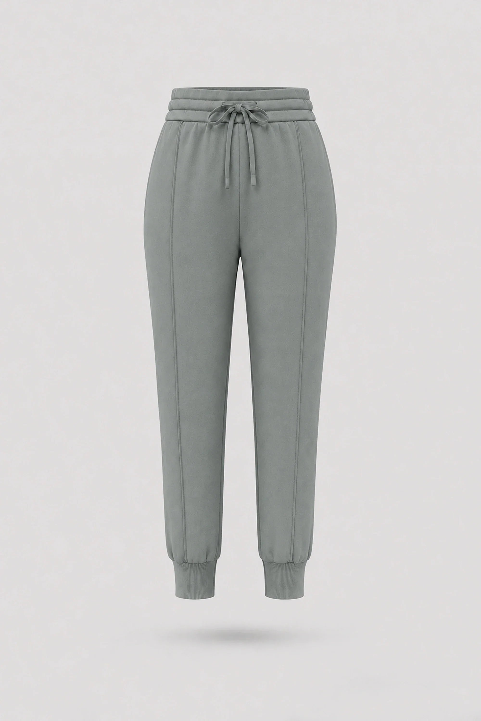 Women's Sage Grey drawstring jogger pants with relaxed silhouette, ribbed cuffs, and soft stretch fabric